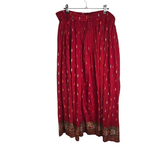 Sudha Indian Print Full Red Cotton Metallic Festival Boho Hippie Full Skirt - Picture 1 of 8